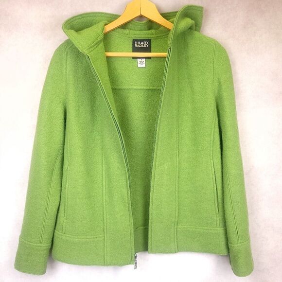 Vintage Hilary Radley Green Hooded Zippered Wool Coat Size Small - Picture 6 of 12